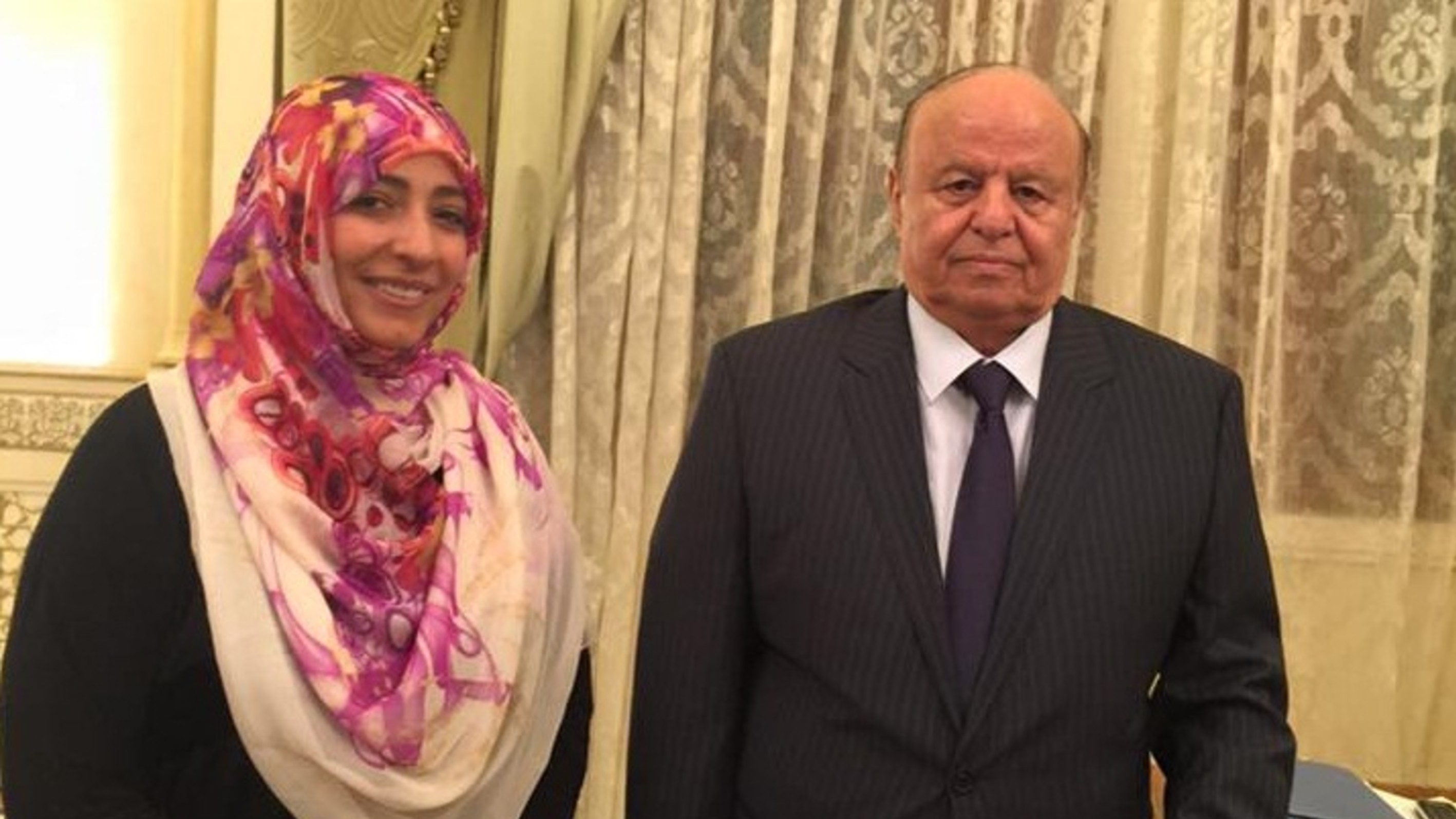 Tawakkol Karman discusses with President Hadi possible ways to restore state and peace in Yemen